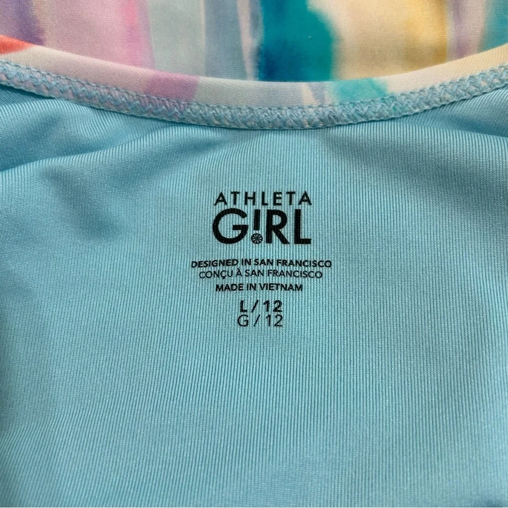 Athleta Girl Scoop One Piece Swimsuit Watercolor Stripe Blue Size Large 12